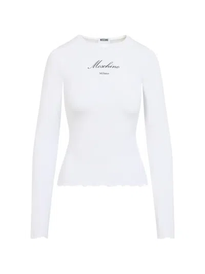 Moschino Long Sleeve T Shirt Scalloped Hem In White