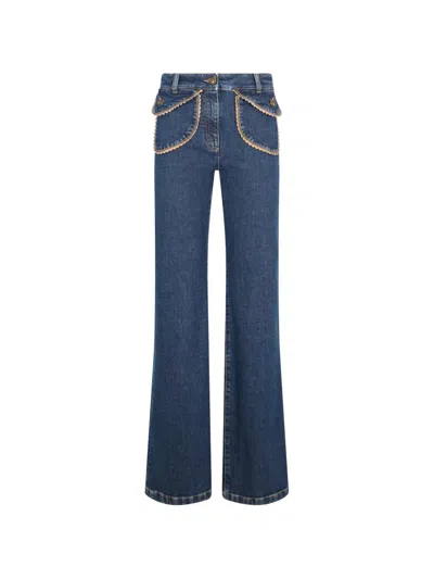 Moschino Scalloped-trim Flared Jeans In Blue