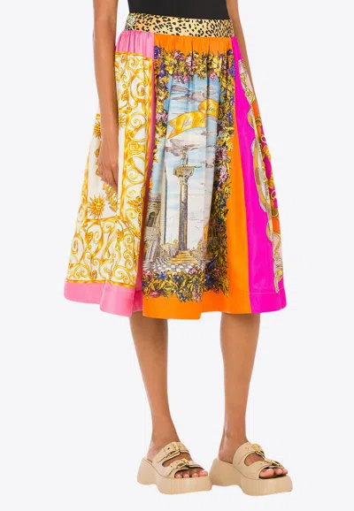 Moschino Scarf Print Silk Midi Skirt