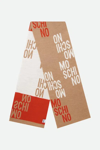 Moschino Sciarpa Beige Con Logo In Giallo