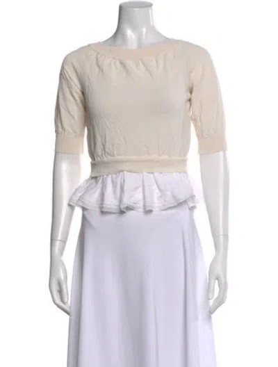 Pre-owned Moschino Scoop Neck Short Sleeve Crop Top In Neutral