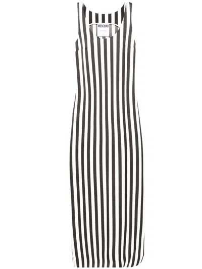 Moschino Scoop-neck Striped Long Dress In Black