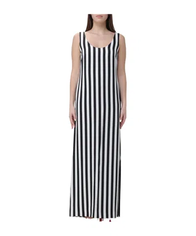 Moschino Scoop-neck Striped Long Dress In Multicolor