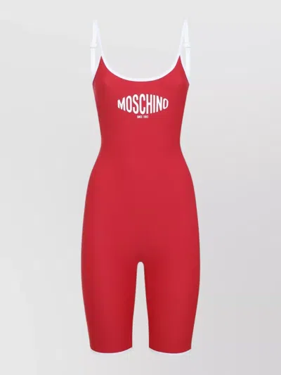 Moschino Scoop Neck Swimwear Adjustable Strap Contrast Trim In Red