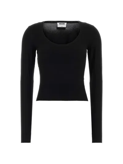 Moschino Viscose Blend Slim Fit Round Neck Sweater In Black