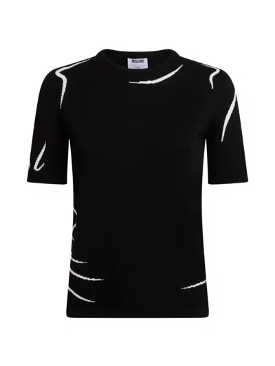 Moschino Scribble-print Short-sleeve Sweater In Black