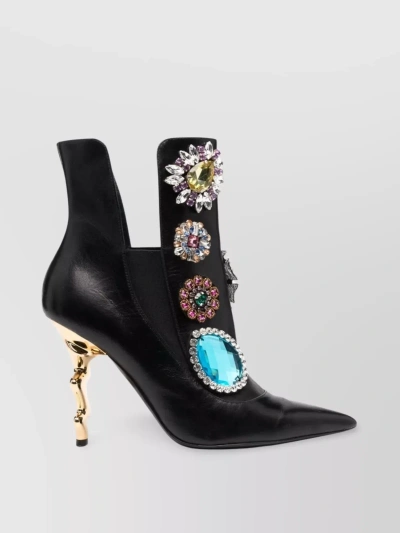 Moschino Sculpted Heel Leather Boots In Black