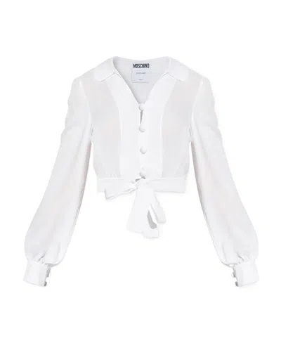 Moschino Self-tie Long-sleeved Blouse In White
