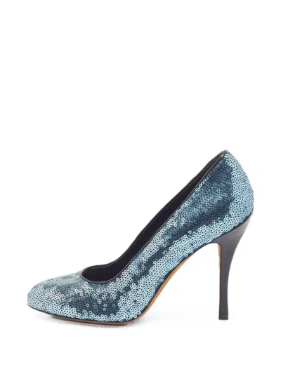 Pre-owned Moschino Sequin Round-toe Pumps In Blue
