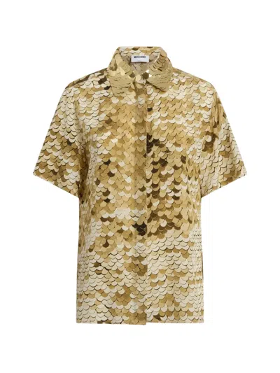 Moschino Sequin-embellished Short-sleeve Shirt In Gold