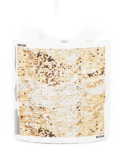 Moschino Sequin-print Silk Scarf In Neutral