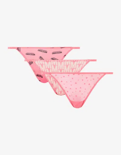 Moschino Set Of 3 Tulle And Microfiber Thongs In Pink