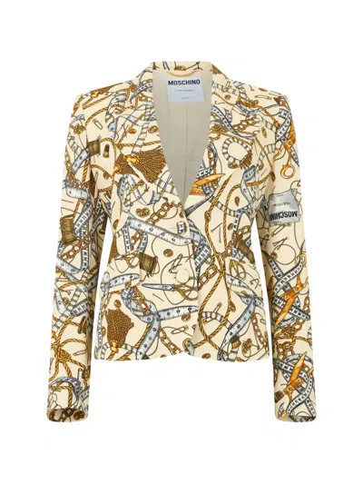 Moschino Sewing-print Slim-fit Jacket In Yellow