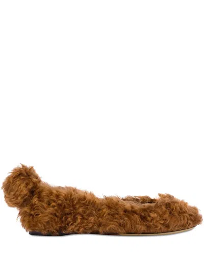 Moschino Shearling Ballet Flats In Brown