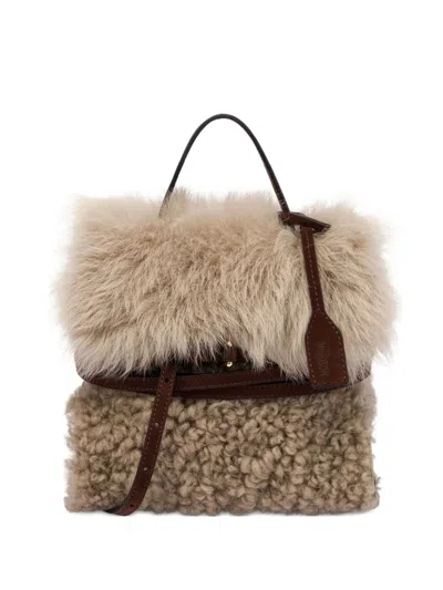 Moschino Shearling Tote Bag In Neutral