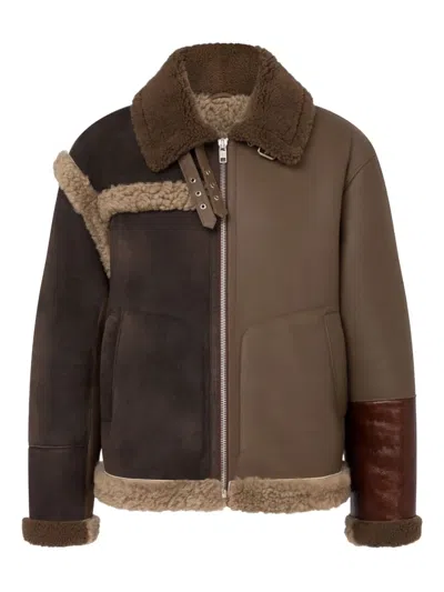 Moschino Shearling-trimmed Leather Jacket In Brown