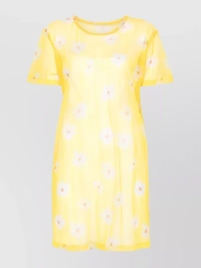 Moschino Sheer Daisy Floral Mini Dress In Yellow