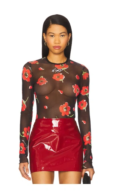 Moschino Sheer Floral Long Sleeve In Black