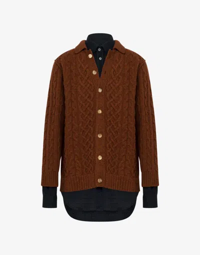 Moschino Shetland Wool Cardigan In Brown