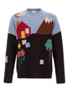 Moschino Wool Crew Neck Sweater With Graphic Design In Blue