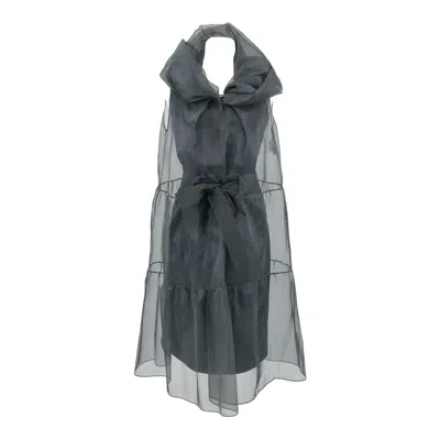 Moschino Shift Dress With Black Tulle Overlay In Gray