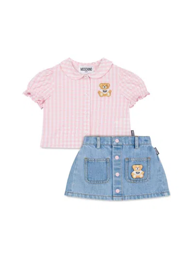 Moschino Babies' Shirt And Skirt Set In Blue