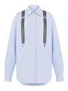 Moschino Couture Light Blue Cotton Striped Shirt With Decorative Straps In Azul Claro