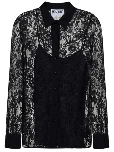 Moschino Floral-lace Button-up Shirt In Black