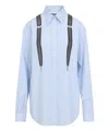 Moschino Couture Light Blue Cotton Striped Shirt With Decorative Straps In Blue
