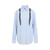 Moschino Couture Light Blue Cotton Striped Shirt With Decorative Straps In Blue