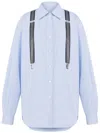 Moschino Couture Light Blue Cotton Striped Shirt With Decorative Straps In Blue