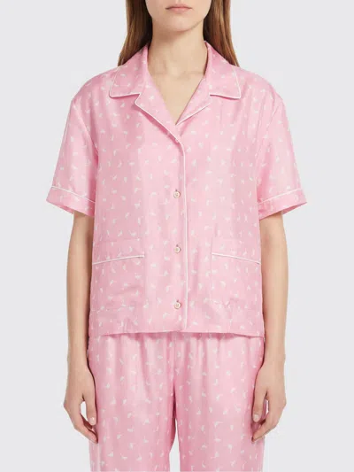 Moschino Short Sleeve Shirt Notch Collar Contrast Piping In Pink