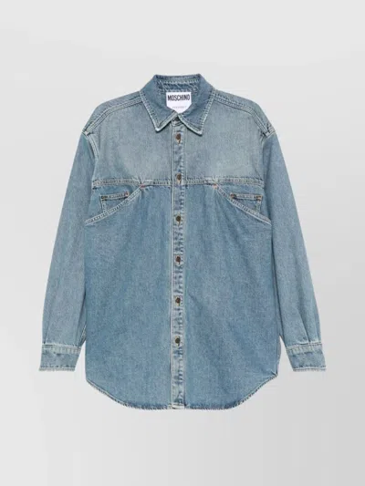 Moschino Shirt With Point Collar And Pockets In Blue