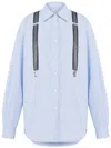 Moschino Couture Light Blue Cotton Striped Shirt With Decorative Straps