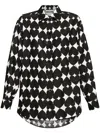 Moschino Camicia Stampa All Over Optical Su Raso Opaco Di Seta In Black
