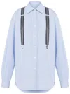 Moschino Couture Light Blue Cotton Striped Shirt With Decorative Straps In Blue