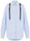 Moschino Couture Light Blue Cotton Striped Shirt With Decorative Straps In Blue
