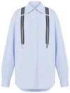 Moschino Couture Light Blue Cotton Striped Shirt With Decorative Straps In Blue