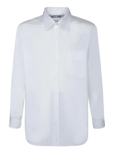 Moschino Long Sleeved Curved Hem Shirt In White