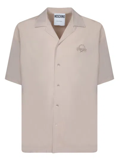 Moschino Logo Embroidered Straight Shirt In Nude