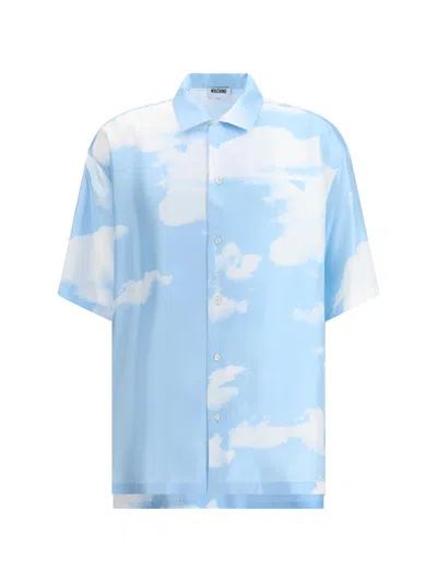 Moschino Silk Twill Shirt Archive Clouds In Blue