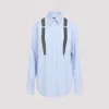 Moschino Couture Light Blue Cotton Striped Shirt With Decorative Straps