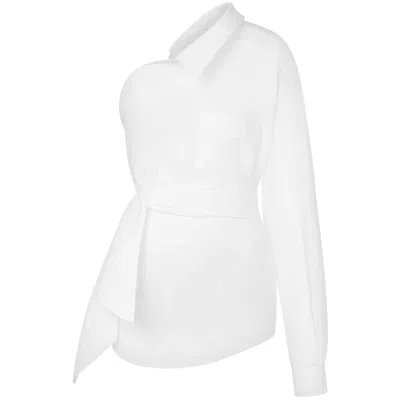 Moschino One-shoulder Stretch Poplin Shirt In White
