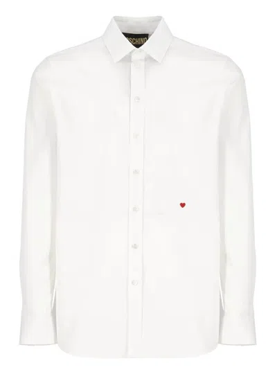 Moschino Heart-embroidered Cotton-blend Shirt In White