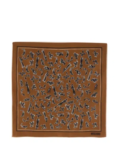 Pre-owned Moschino Shoe-print Scarf In Brown