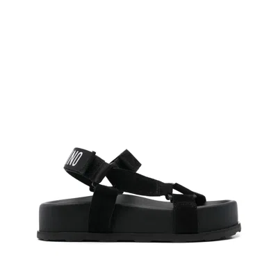 Moschino Couture Black Leather Sandals In Multi