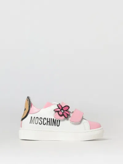 Moschino Kids'  Leather Sneakers With Printed Logo In Pink