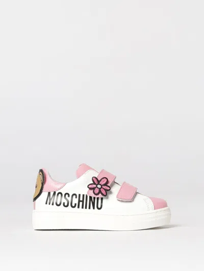 Moschino Kids'  Leather Sneakers With Flower And Teddy In Multi