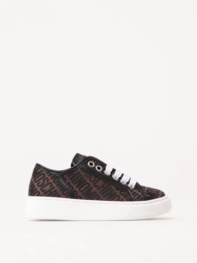 Moschino Kids' Logo-jacquard Canvas Sneakers In Brown