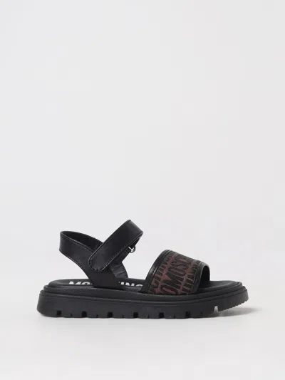 Moschino Kids' Logo-jacquard Open-toe Sandals In Brown